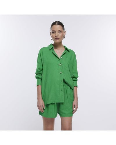 River Island Green Shorts With Linen