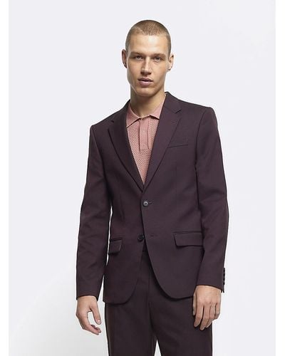 River Island Red Slim Fit Twill Suit Jacket - Purple