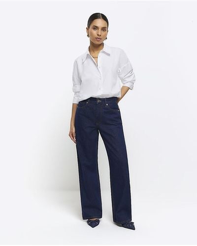 River Island High Waisted Straight Jeans - Blue