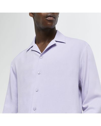 River Island Purple Regular Fit Revere Long Sleeve Shirt