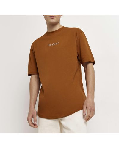 River Island Embroidered Pique T-shirt - Brown