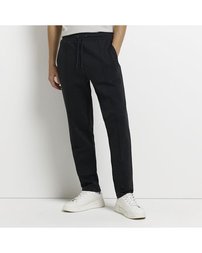 River Island Navy Slim Fit Textured Piped Joggers - Blue