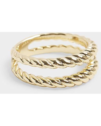 River Island Gold Plated Twist Multirow Ring - White