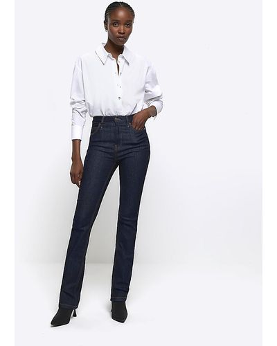 River Island Blue High Waisted Bootcut Jeans - White