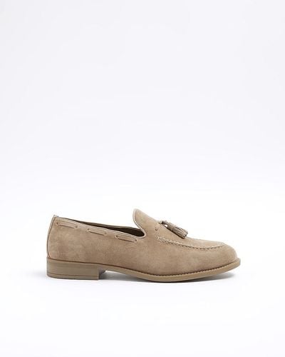 River Island Beige Suede Tassel Loafers - White