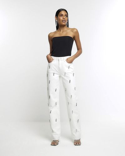 River Island White Embellished Stove Pipe Straight Jeans