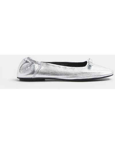 River Island Silver Metallic Ballet Shoes - Gray