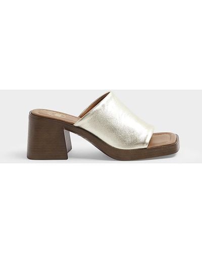 River Island Gold Leather Heeled Mule Sandals - White