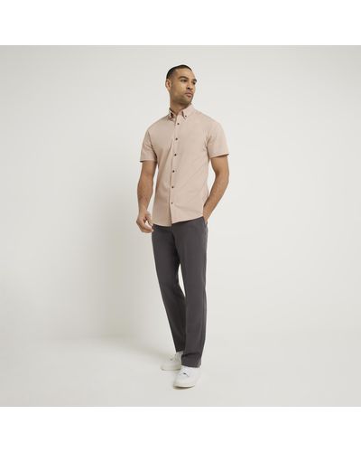 River Island Pink Muscle Fit Textured Shirt - Natural