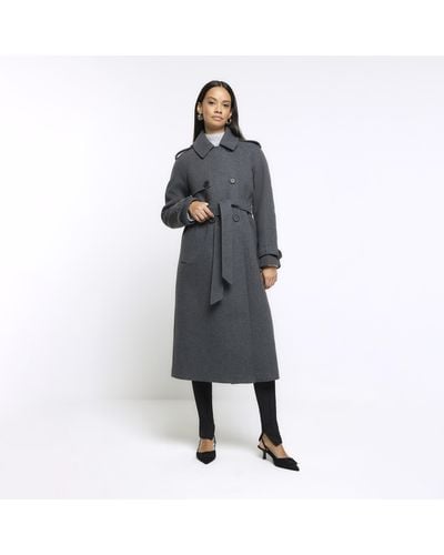 River Island Grey Belted Longline Trench Coat