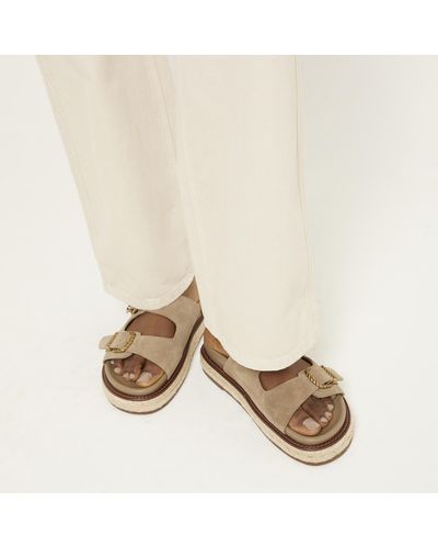River Island Beige Leather Buckle Sandals - Natural