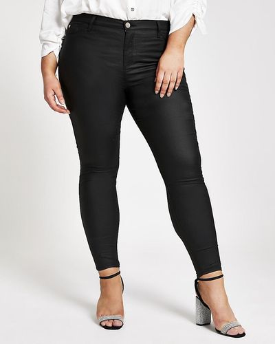 River Island Plus Black Molly Coated Mid Rise Skinny Jeans