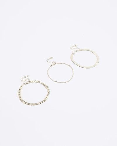 River Island Gold Colour Chain 3 Anklet Multipack - White