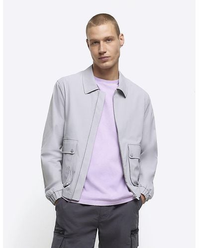 River Island Grey Regular Fit Zip Up Harrington Jacket - Purple