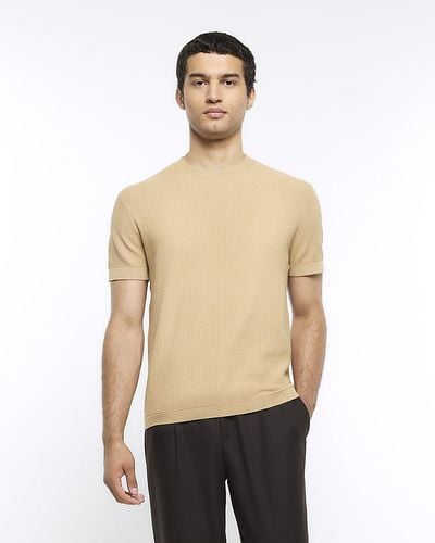 River Island Beige Slim Fit Knitted T-shirt - Natural