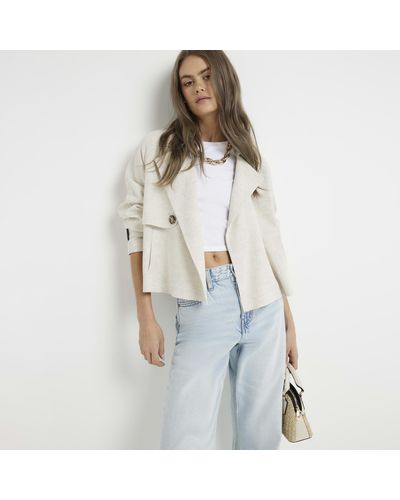 River Island Beige Cropped Linen Blend Jacket - White