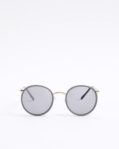 River Island Grey Round Sunglasses - Metallic