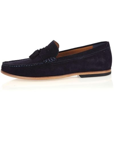 River Island Navy Suede Tassel Loafers - Blue