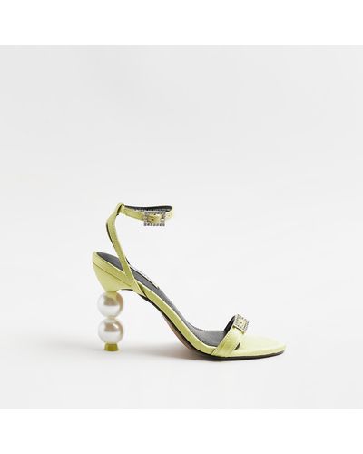River Island Pearl Detail Heeled Sandals - White