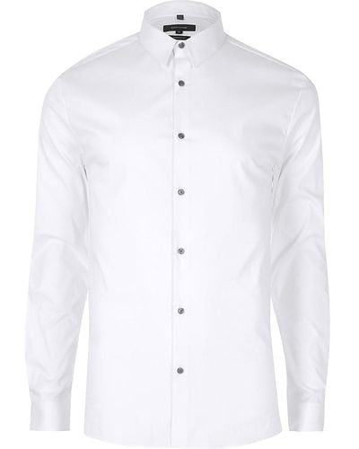 River Island Slim Fit Long Sleeve Shirt - White