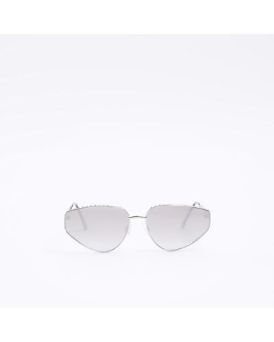 River Island Silver Diamante Cateye Sunglasses - White