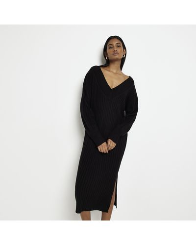River Island Black Knit Sweater Midi Dress
