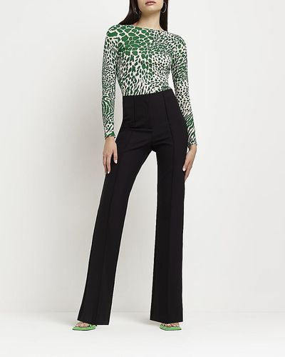 River Island Animal Print Devore Bodysuit - Green