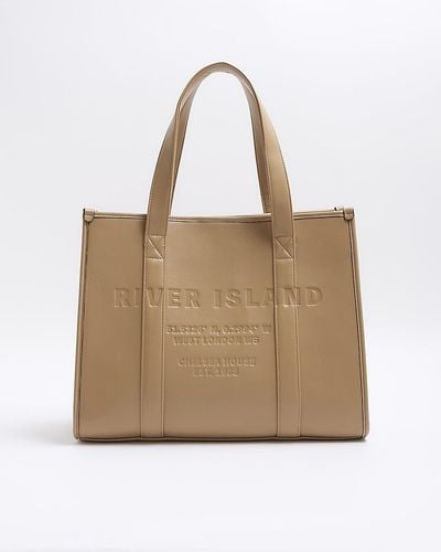 River Island Faux Leather Embossed Shopper Bag - Natural