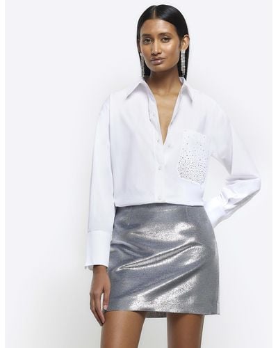 River Island Silver Metallic Mini Skirt - White