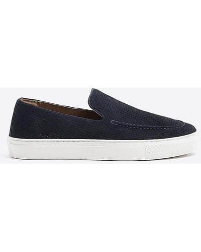 River Island Navy Suede Loafers - Blue