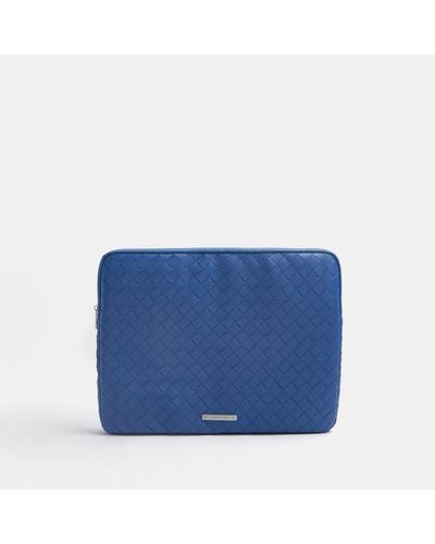 River Island Blue Weave Laptop Pouch Bag