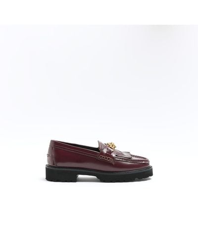 River Island Red Chain Leather Loafers - Brown