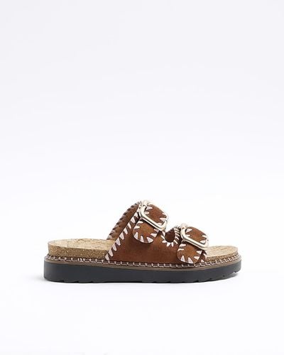 River Island Stitched Double Buckle Sandals - Brown