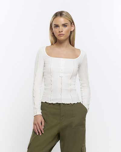 River Island Ribbed Long Sleeve Top - White