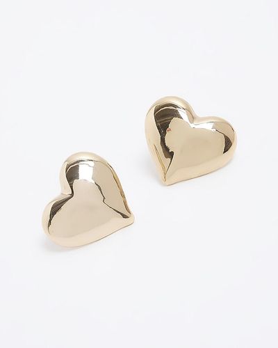 River Island Gold Heart Stud Earrings - Natural