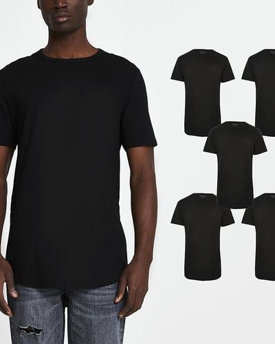 River Island Black Multipack Of 5 Curve Hem T-shirts