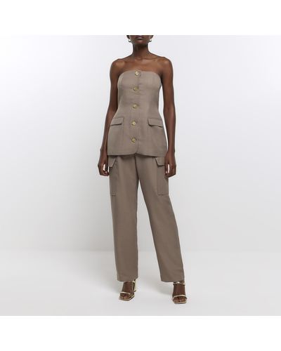 River Island Brown Wide Leg Cargo Trousers