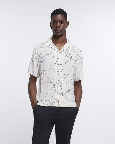 River Island Ecru Regular Fit Linear Print Shirt - White