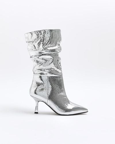 River Island Metallic Slouch Heeled Boots - White