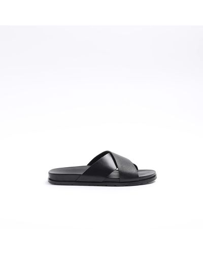 River Island Black Leather Cross Over Sandals