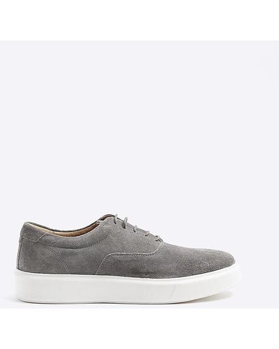 River Island Gray Suede Lace Up Sneakers - White