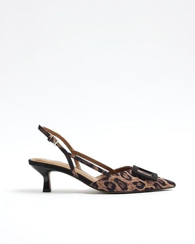 River Island Brown Leopard Print Sling Back Court Shoes - Metallic