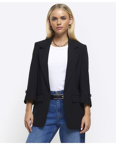 River Island Petite Black Rolled Sleeve Blazer - Blue