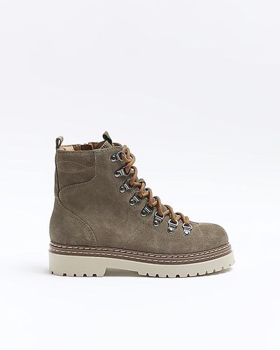 River Island Khaki Leather Hiker Boots - Brown