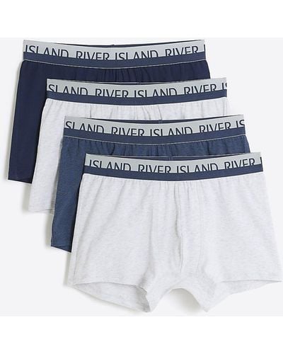 River Island 4pk Cotton Stretch Ri Trunks - Blue