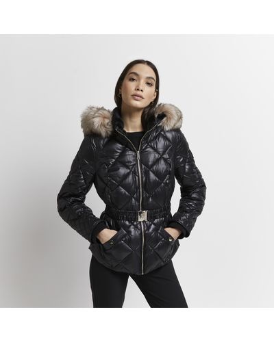 River Island Black Patent Quilted Puffer Coat