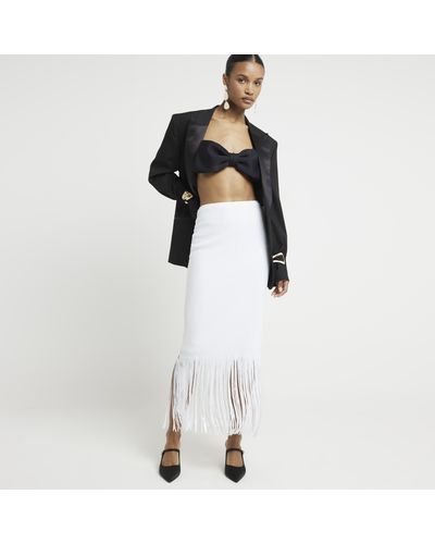 River Island White Sequin Fringe Midi Skirt