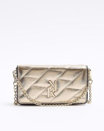 River Island Gold Quilted Chain Cross Body Bag - Natural