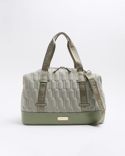 River Island Green Quilted Webbing Travel Bag - Grey