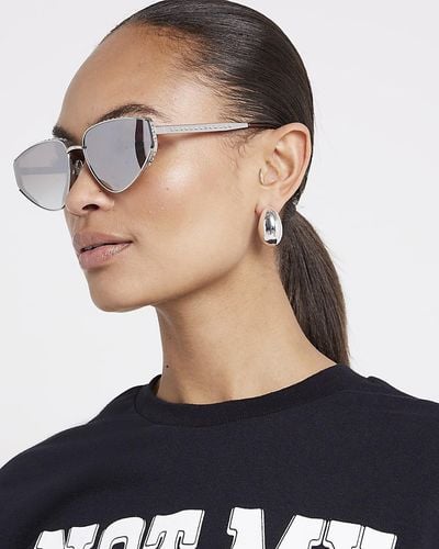 River Island Silver Diamante Cateye Sunglasses - White